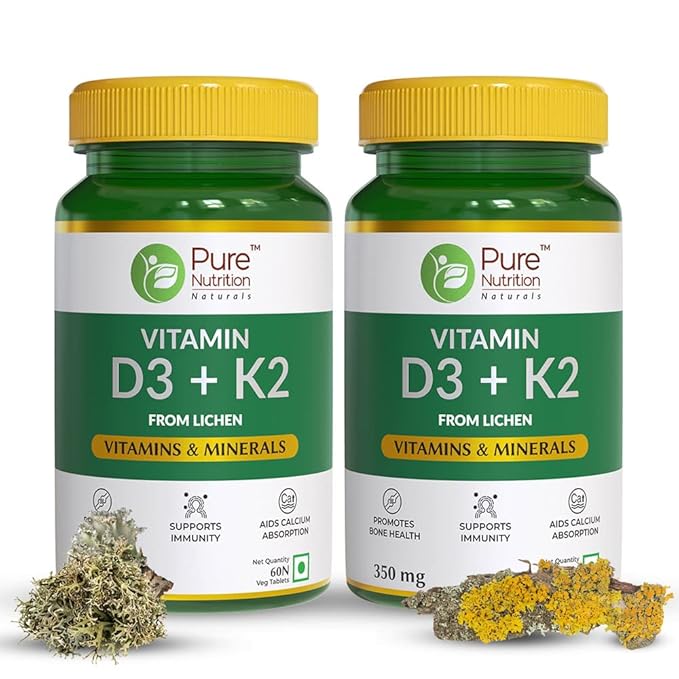 Vitamin D3 + K2 from Lichen - 60 Vegetarian Tablets | Supports Joints, Bone Health, Immunity, and Calcium Absorption