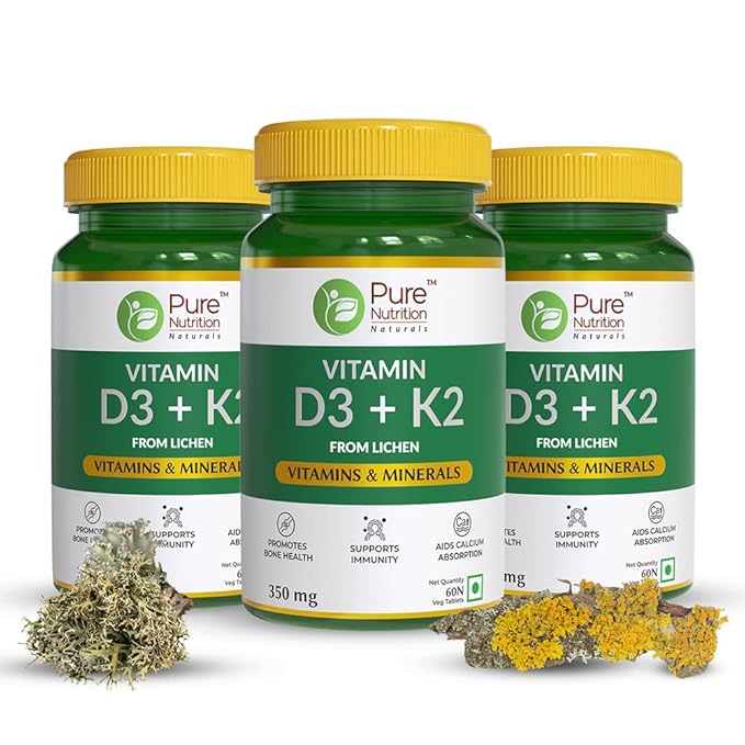 Vitamin D3 + K2 from Lichen - 60 Vegetarian Tablets | Supports Joints, Bone Health, Immunity, and Calcium Absorption