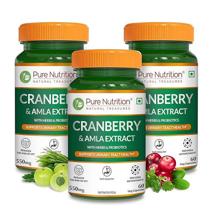 Cranberry and Amla Extract with Herbs and Probiotics - 60 Capsules | Supports UTI Prevention and Promotes Antioxidant Health