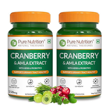Cranberry and Amla Extract Capsules with Herbs & Probiotics – 60 Veg Capsules