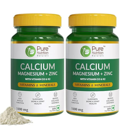 Calcium, Magnesium, Zinc, Vitamin D3, and K2 (600 IU) - 60 Tablets | Supports Bone, Joint, Muscle Health, and Collagen Synthesis