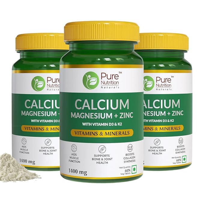 Calcium, Magnesium, Zinc, Vitamin D3, and K2 (600 IU) - 60 Tablets | Supports Bone, Joint, Muscle Health, and Collagen Synthesis