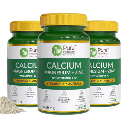 Calcium, Magnesium, Zinc, Vitamin D3, and K2 (600 IU) - 60 Tablets | Supports Bone, Joint, Muscle Health, and Collagen Synthesis