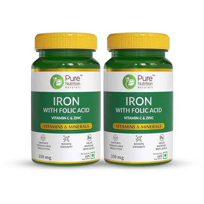 Iron with Folic Acid - 60 Tablets | Supports Haemoglobin Production and Helps Maintain Healthy Iron Levels