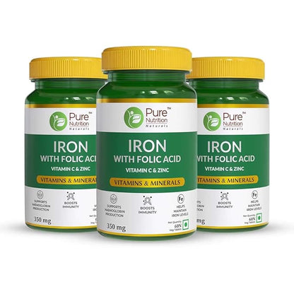 Iron with Folic Acid - 60 Tablets | Supports Haemoglobin Production and Helps Maintain Healthy Iron Levels