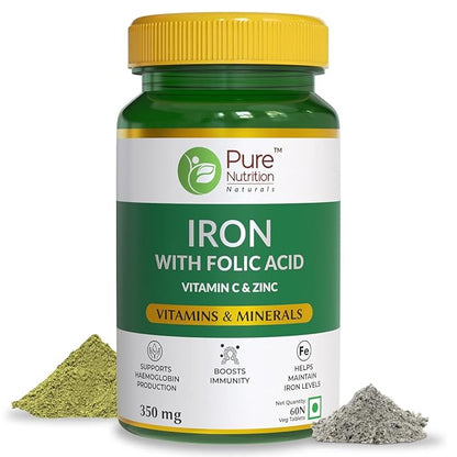 Iron with Folic Acid - 60 Tablets | Supports Haemoglobin Production and Helps Maintain Healthy Iron Levels