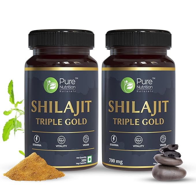 Shilajit Triple Gold with Gokhru, Ashwagandha, Safed Musali, and Shatavari - 30 Vegetarian Capsules | Supports Vitality and Wellness