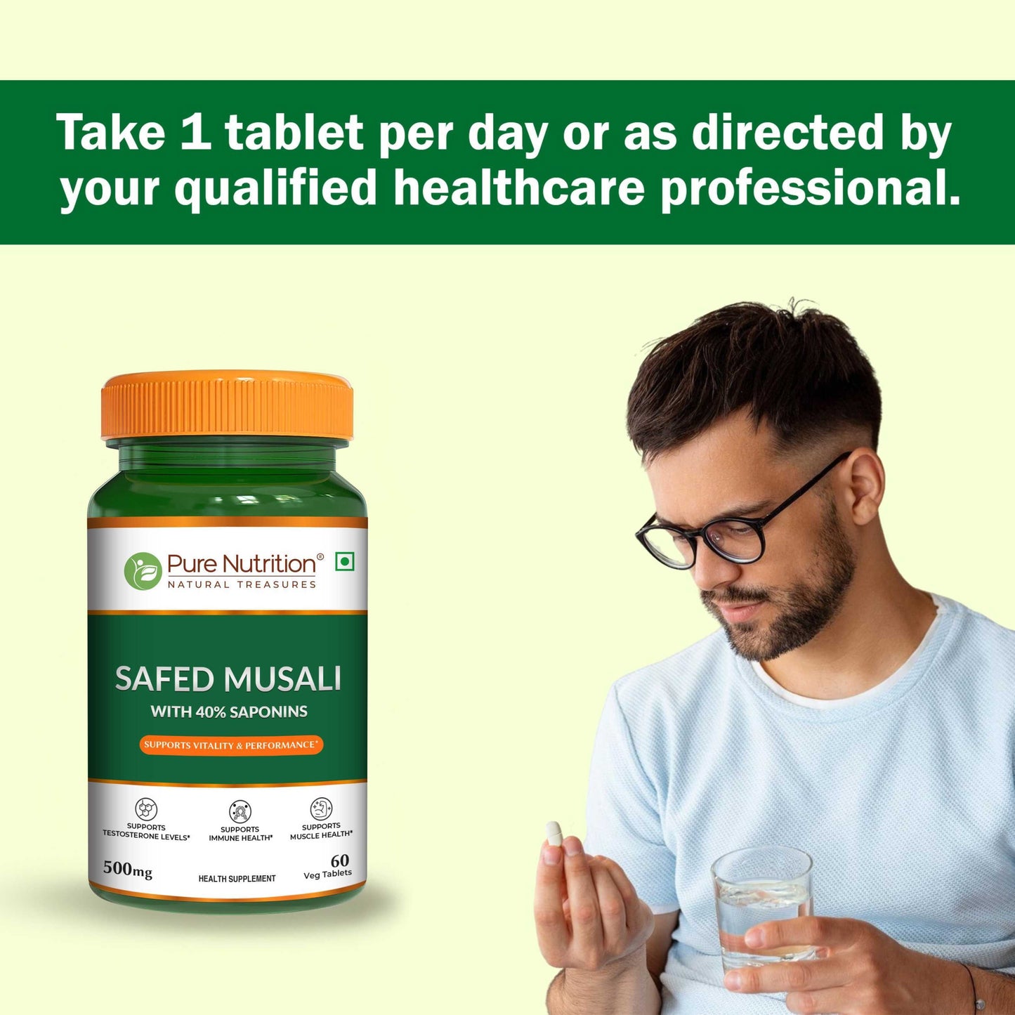 Pure Nutrition Safed Musli – 60 Veg Tablets