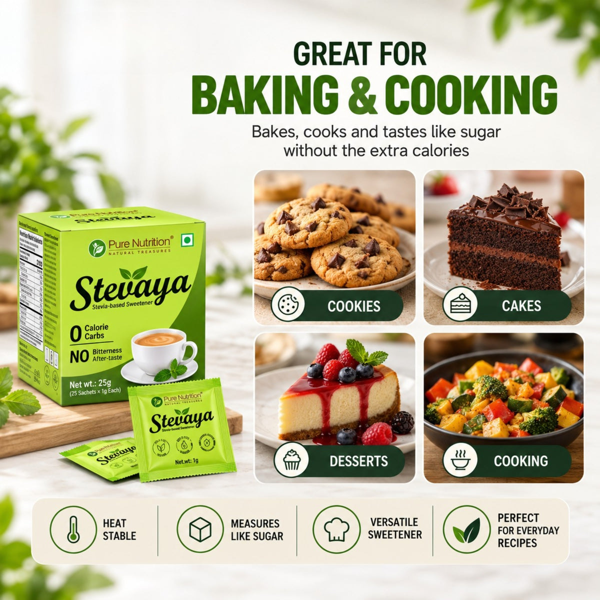 Steviya – Stevia-Based Sweetener, 25g (25 Sachets)