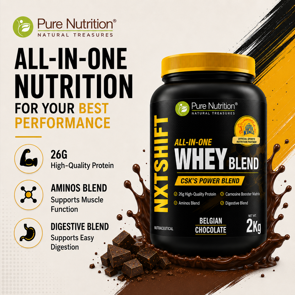 NXTShift All-in-One Whey Protein Blend – 26g Protein | 2kg Pack
