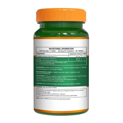 Organic Triphala 1200mg | Amla, Haritaki & Bibhitaki | Herbal Wellness Supplement | 120 Vegetarian Tablets