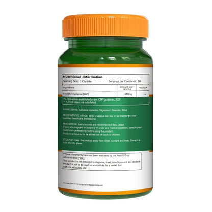 NAC 600mg | N-Acetyl Cysteine Capsules | Antioxidant Support Formula