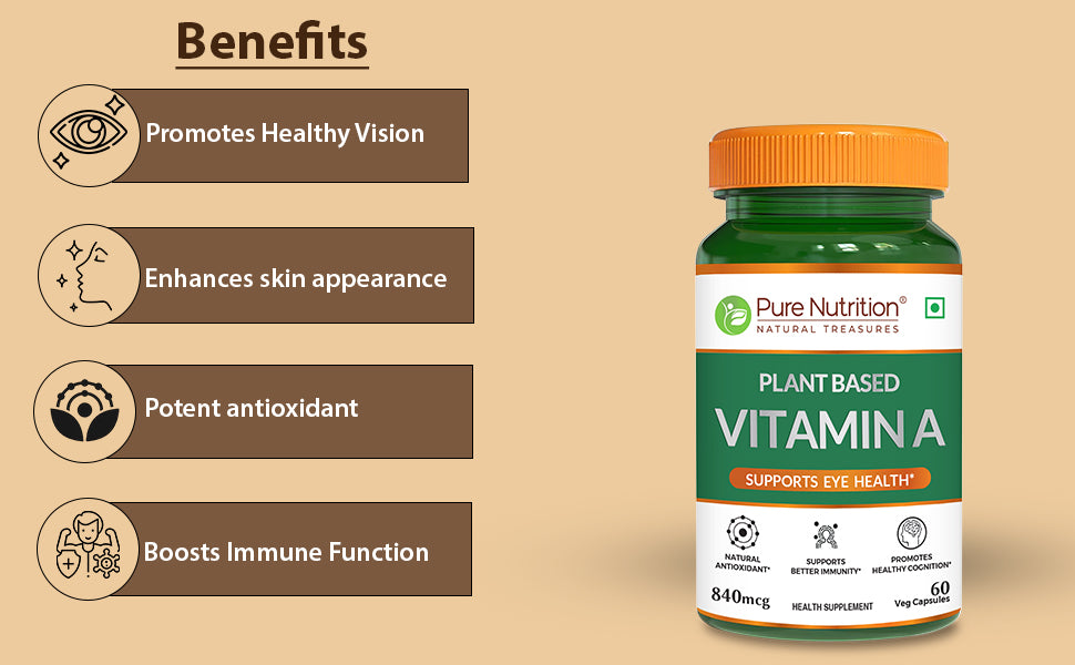 Plant Based Vitamin A - 60 Veg Capsules | Supports Eye Health, Immunity, and Antioxidant Defense