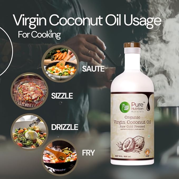 Organic Cold Pressed Virgin Coconut Oil 500ml Glass Bottle, 100% Pure & Unrefined Cooking Oil | Good for Hair Growth & Skin | Reduce Hair-fall, Ideal for Baby & Infant Massage