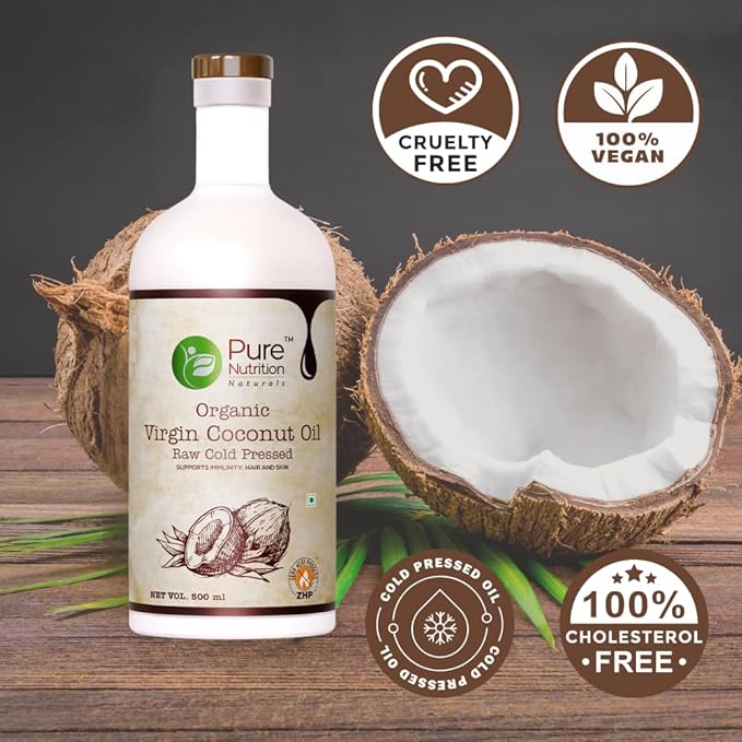 Organic Cold Pressed Virgin Coconut Oil 500ml Glass Bottle, 100% Pure & Unrefined Cooking Oil | Good for Hair Growth & Skin | Reduce Hair-fall, Ideal for Baby & Infant Massage