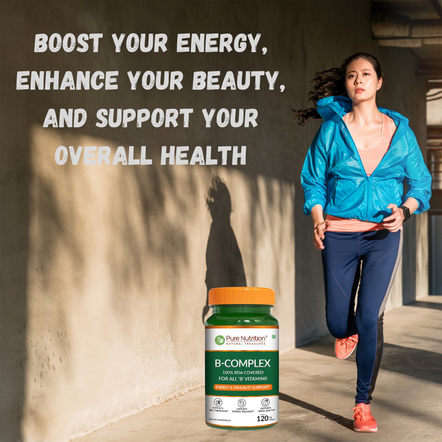 Pure Nutrition B-Complex – 100% RDA of B Vitamins | Energy & Immunity Support | 120 Veg Tablets