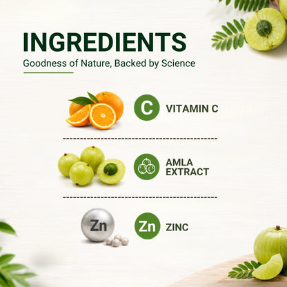 Vitamin C with Amla Extract + Zinc Supplement | Boost Immunity | Support In Skin & bone Health - 60 Veg Tablets