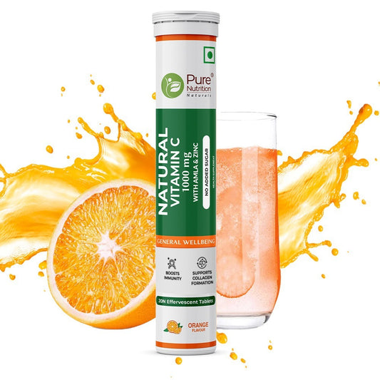 Pure Nutrition Naturals Vitamin C 1000Mcg with Amla & Zinc For Immunity & Skin Care | Orange Flavor - 15 Effervescent Tablets