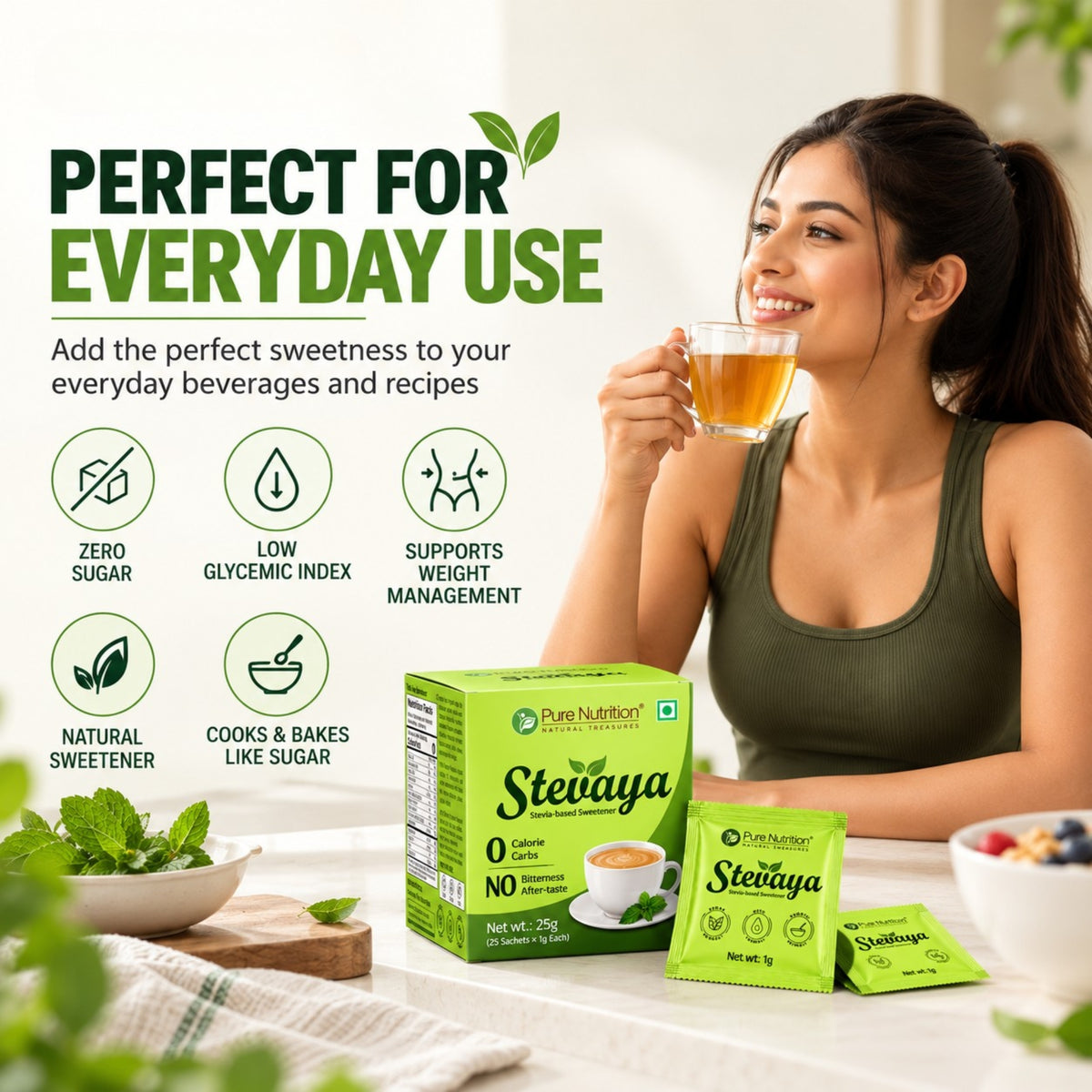 Steviya – Stevia-Based Sweetener, 25g (25 Sachets)