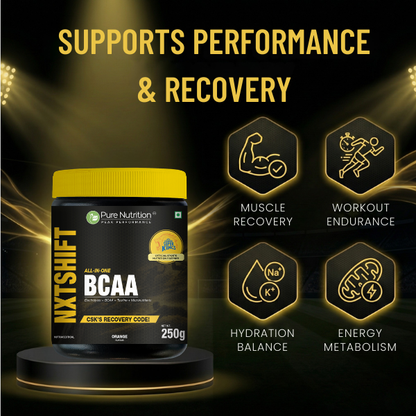 Peak Performance All-in-One BCAA Powder | 2:1:1 BCAA + Electrolytes + Taurine + Micronutrients | Orange Flavour| Orange Flavour| 250 g