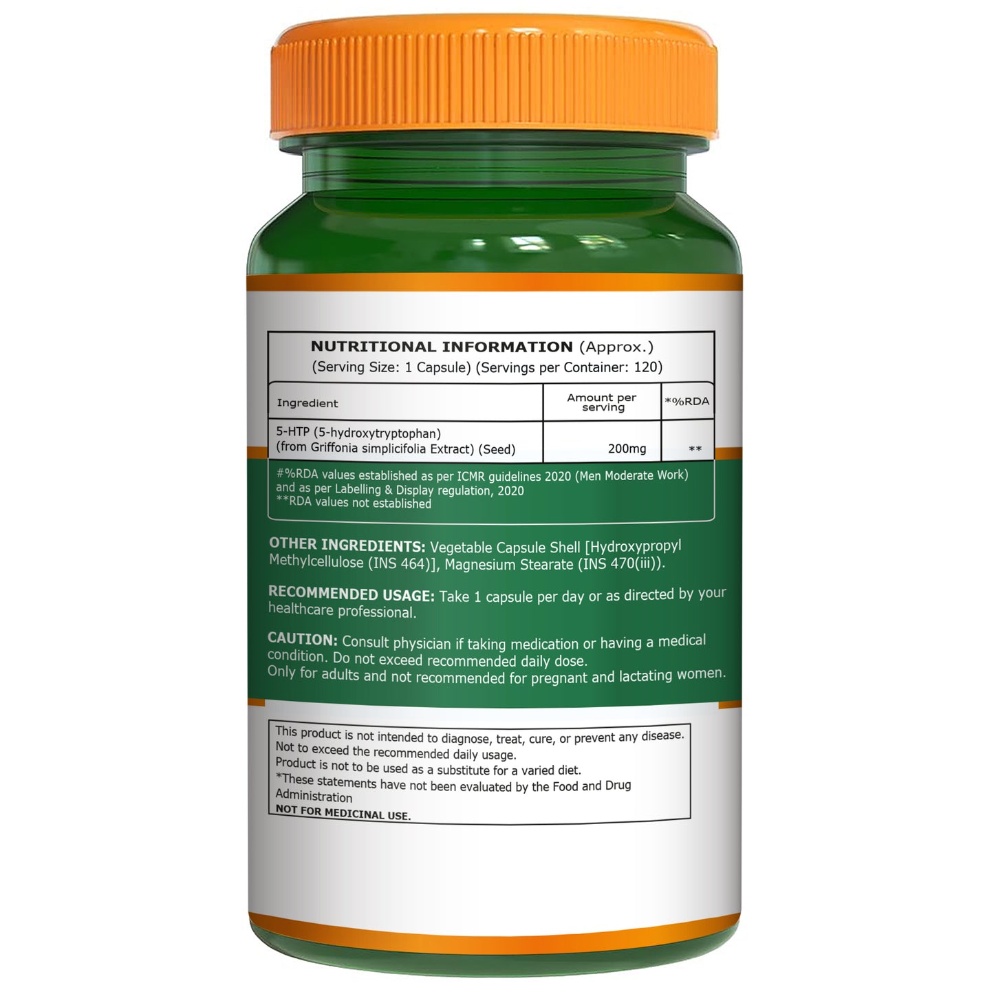 5-HTP 200 mg from Griffonia simplicifolia Extract | Neurotransmitter Support | 120 Capsules