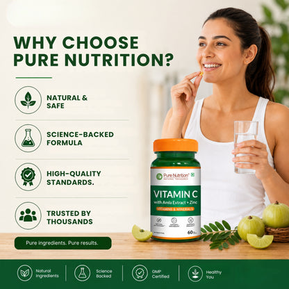 Vitamin C with Amla Extract + Zinc Supplement | Boost Immunity | Support In Skin & bone Health - 60 Veg Tablets