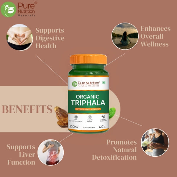 Organic Triphala 1200mg | Amla, Haritaki & Bibhitaki | Herbal Wellness Supplement | 120 Vegetarian Tablets