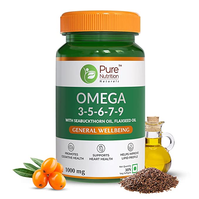 Omega 3-5-6-7-9 (1000mg) with Seabuckthorn Oil & Flaxseed Oil - 30 Veg Softgels