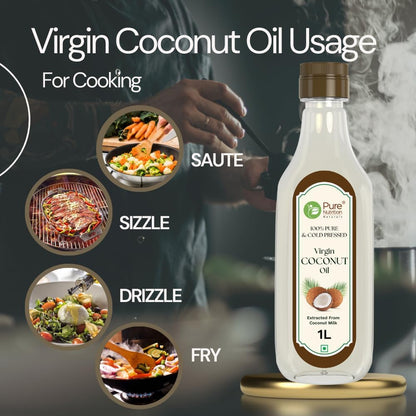 Virgin Coconut Oil 1000ml | Cold Pressed, 100% Pure & Unrefined | Good for Hair, Skin & Cooking