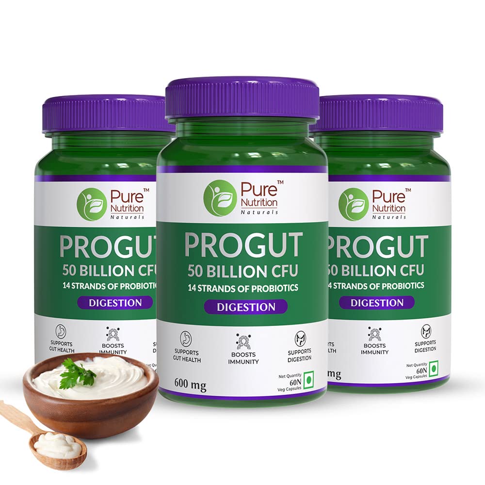 Progut 50 Billion CFU, 60 Veg Capsules | Probiotic & Prebiotic for Digestive Health & Immunity