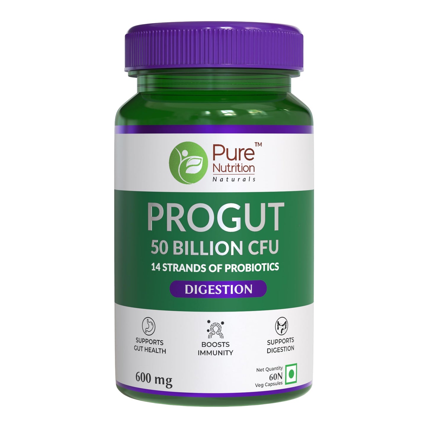 Progut 50 Billion CFU, 60 Veg Capsules | Probiotic & Prebiotic for Digestive Health & Immunity