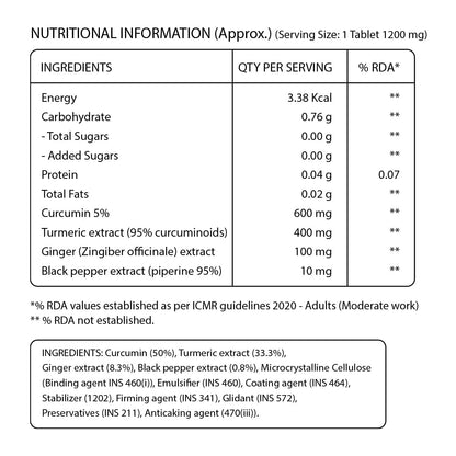 Curcumin Turmeric Extract with 95% Curcuminoids & 95% Piperine - 60 Veg Tablets