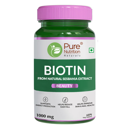 Biotin from Natural Sesbania Extract - 60 Vegetarian Tablets | Supports Healthy Hair and Skin