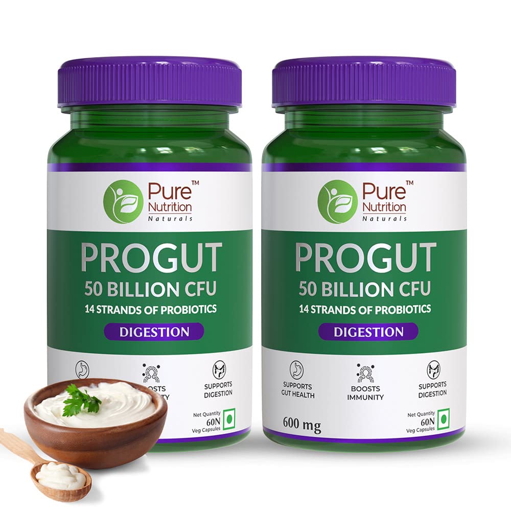 Progut 50 Billion CFU, 60 Veg Capsules | Probiotic & Prebiotic for Digestive Health & Immunity