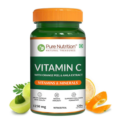Vitamin C 1250mg  Tablets with Orange Peel & Amla Extract for Skin & Immunity