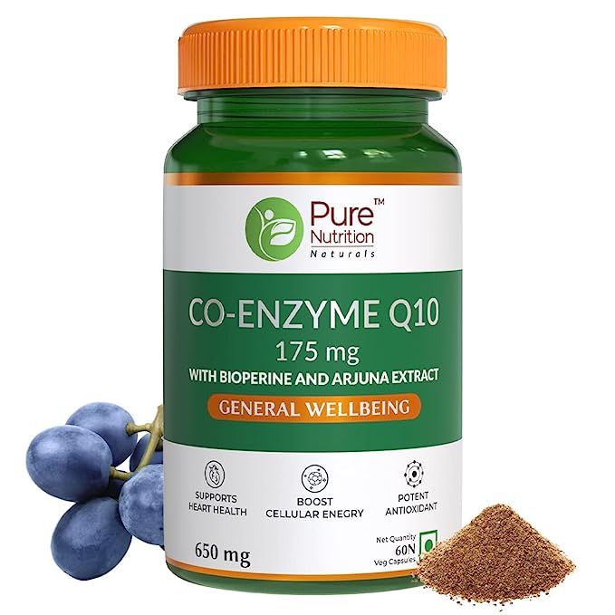 ਕੋਐਨਜ਼ਾਈਮ Q10 (CoQ10 - 175mg) ਬਾਇਓਪੀਰੀਨ ਅਤੇ ਅਰਜੁਨਾ ਐਬਸਟਰੈਕਟ - 60 ਵੀਜ ਕੈਪਸੂਲ ਦੇ ਨਾਲ