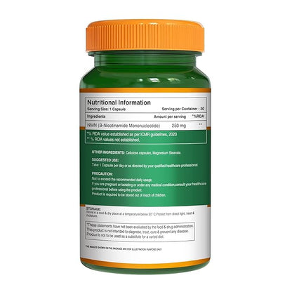 NMN Supplement 250mg - 30 Veg Capsules | Supports Cellular Health & Energy Production | Promotes Metabolism & Well-Being