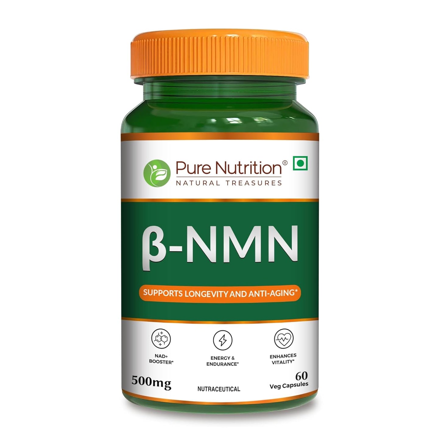 Pure Nutrition β-NMN 500mg – Supports Cellular Energy & Vitality | Veg Capsules