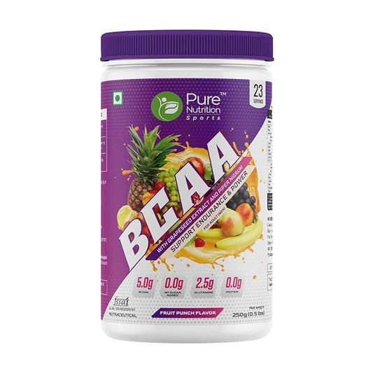 BCAA with Grape Seed Extract & Piper Nigrum | Fruit Punch Flavour | 250g | Supports Endurance & Power