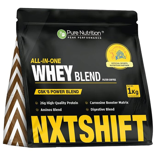NXTShift All-in-One Whey Protein Blend  26g Protein | 1kg | Complete Formula | Filter Coffee