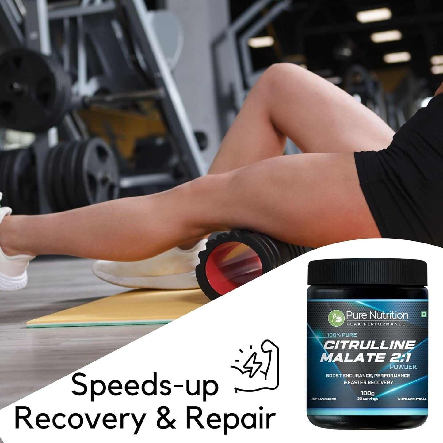 100% Pure L Citrulline DL Malate 2:1 Powder (Unflavoured) Faster Recovery & Reduce Muscle Fatigue