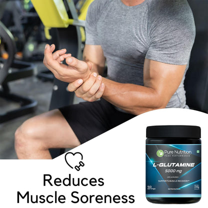 L-Glutamine Powder 5000 mg | Unflavoured | 100% L-Glutamine | 250 g | 50 Servings | Post Workout Recovery Supplement