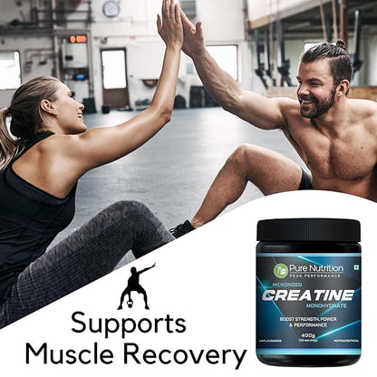 Pure Nutrition Micronised Creatine Monohydrate Powder (400g), Pre/Post Workout Supplement, Instant Energy for Athletic Performance, Fast Recovery, Increased Muscle Mass, Unflavoured, 33 Servings