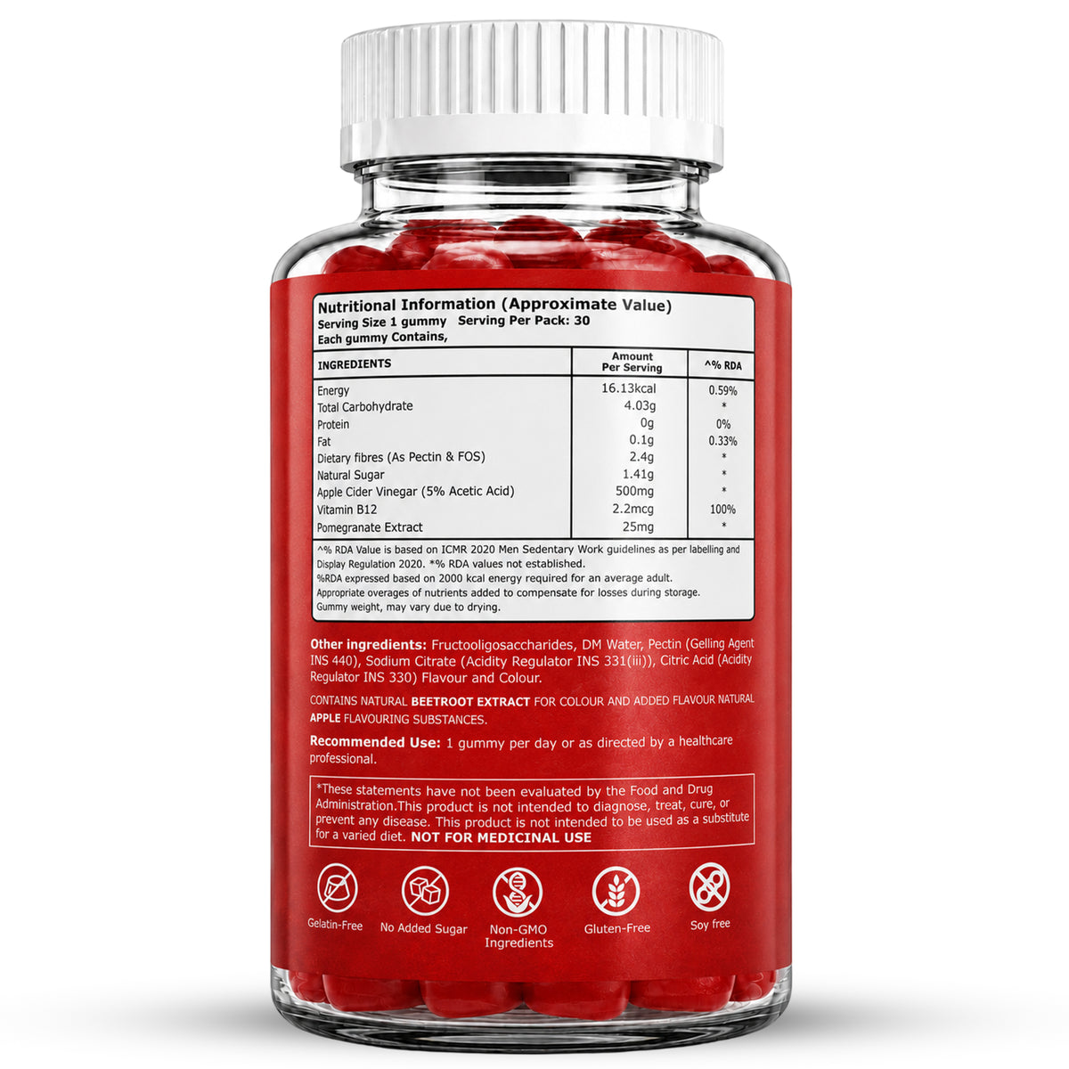 ACV Apple Cider Vinegar Gummies | 500 mg Apple Cider Vinegar | Apple Flavour | 30 Gummies
