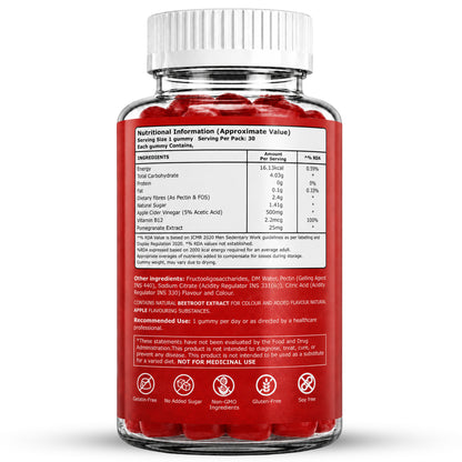 ACV Apple Cider Vinegar Gummies | 500 mg Apple Cider Vinegar | Apple Flavour | 30 Gummies