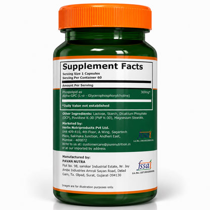 Alpha-GPC 300mg Capsules Brain Function, Focus & Mental Clarity | 60 Capsules