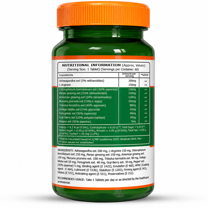 Ashwaginseng 60 Tabs  Energy & Improves Stamina with Ashwagandha, Ginseng & Herbal Extracts