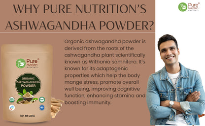 Organic Ashwagandha Powder - 227g | 100% Pure and Natural | Supports Stress Relief, Vitality, and Overall Wellness