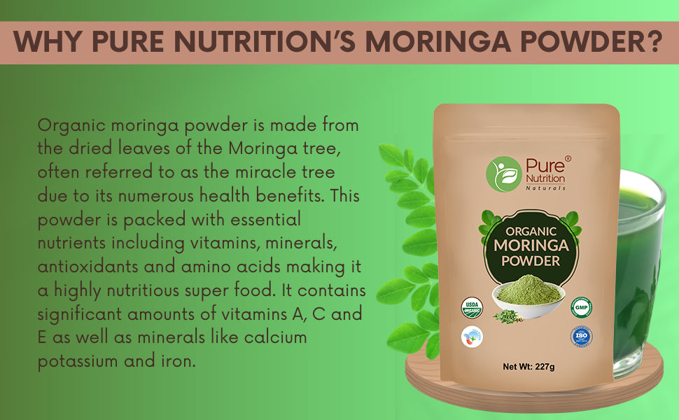 Organic Moringa Powder - 227g | 100% Pure and Natural | Supports Energy, Immunity, and Overall Wellness