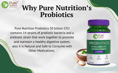 Pure Nutrition Probiotic Supplement, 50 Billion CFU, 60 Veg Capsules | 14 Strains of Live Cultures (600mg) | Supports Gut Health, Improves Digestion, Enhances Nutrient Absorption & Boosts Immunity | Vegan